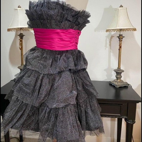 Vintage Betsey Johnson 90 2000 y2K ruffle glitter silk Full Tiered cupcake dress - Picture 7 of 17